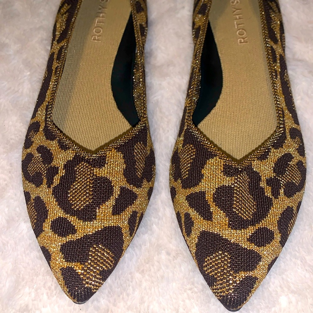 -Rothy's The Point Metallic Cat Leopard Pointed Toe Flats 10M As Is - Picture 3 of 8